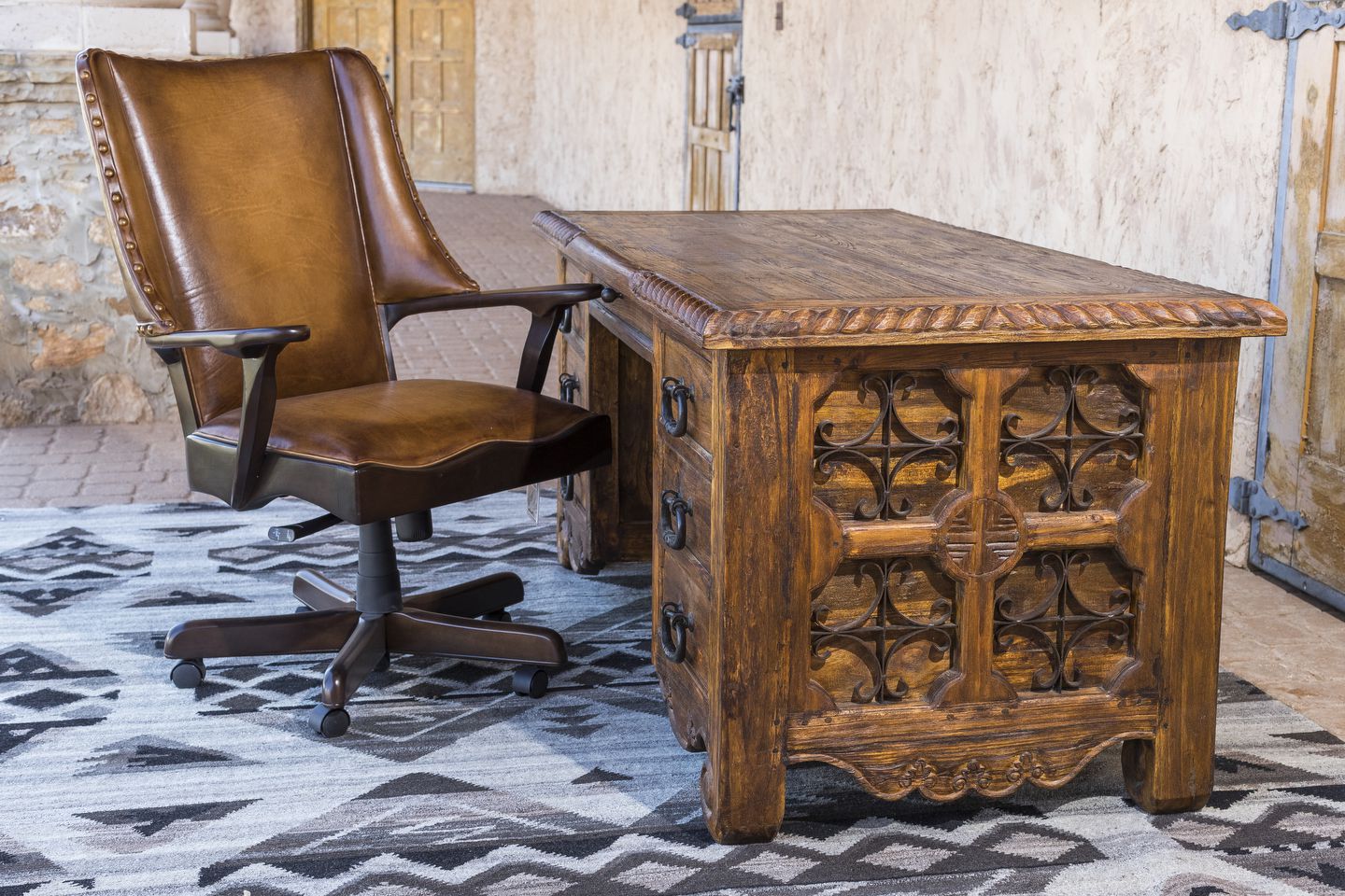 Iron Star Teak Executive Desk