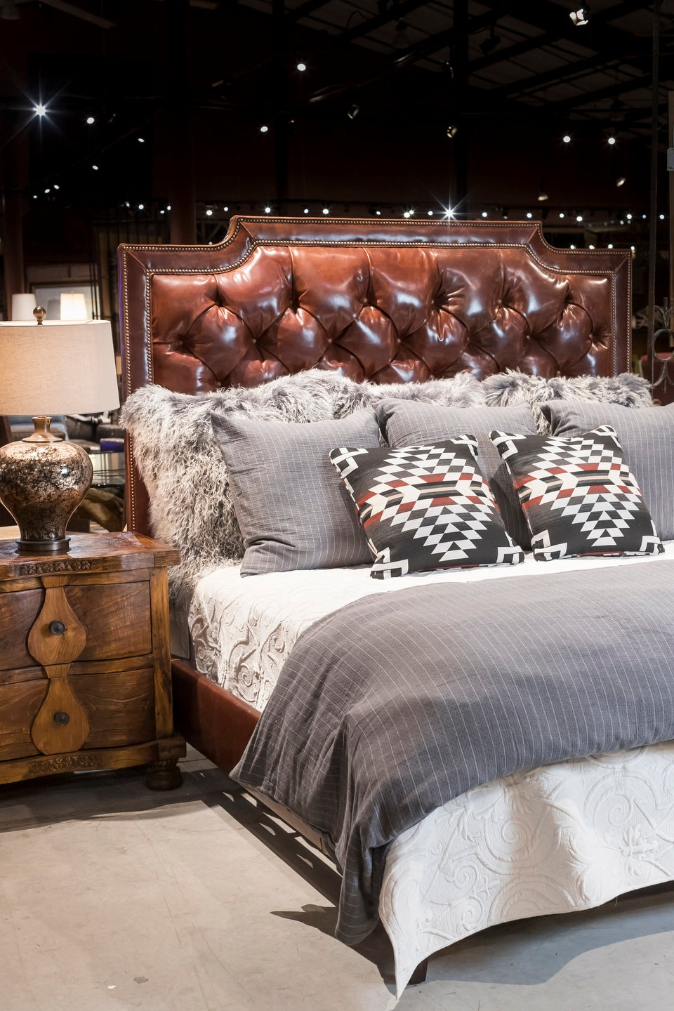 Leather Button-Tuft Bed