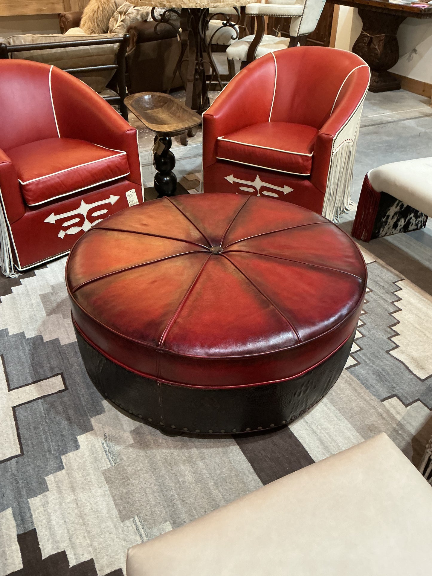 Round Leather Pie Ottoman