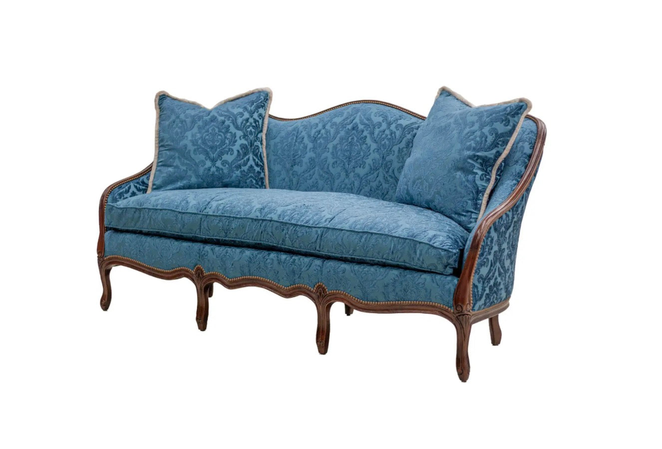 Carved French Settee with Seat Cushion