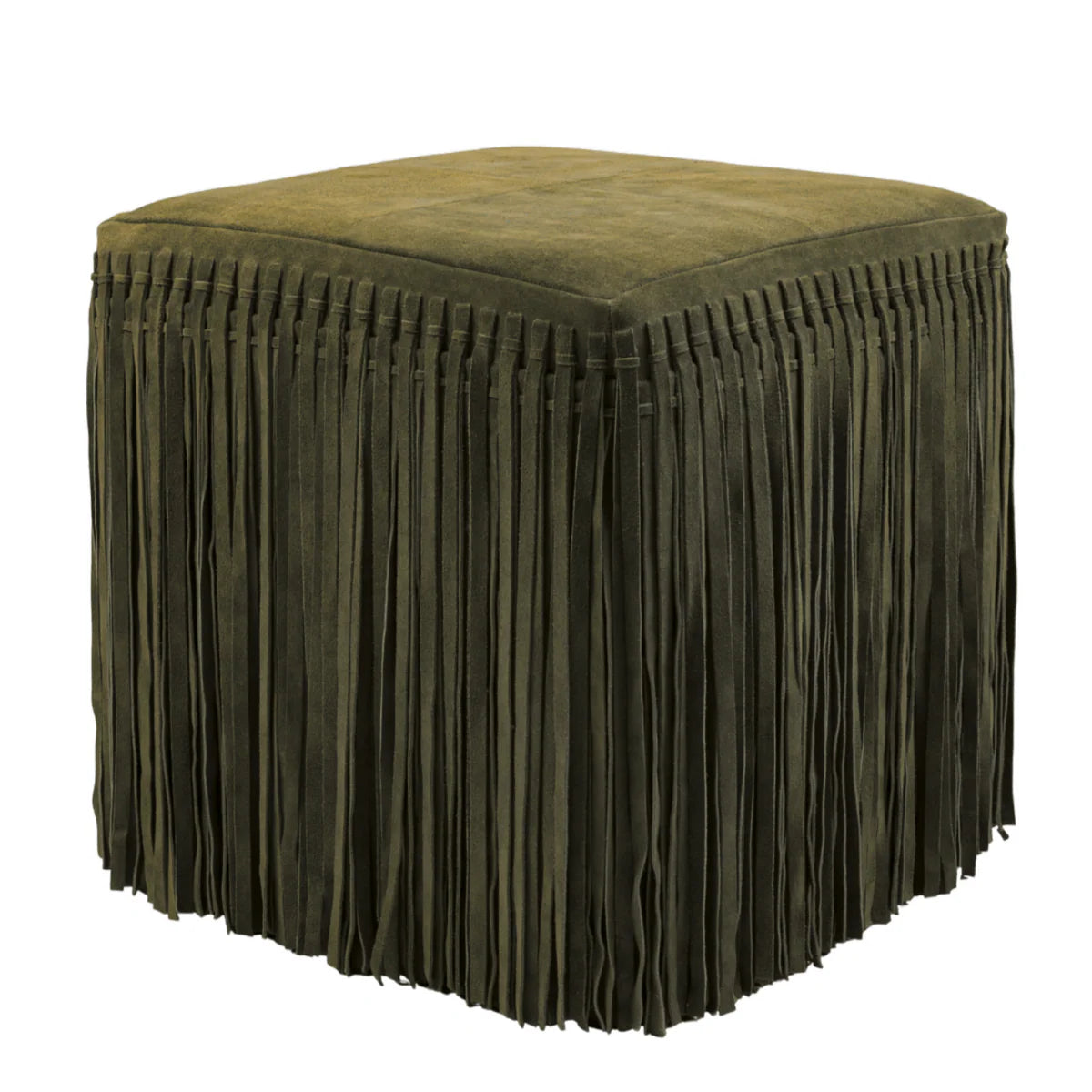 Square Leather Fringe Ottoman