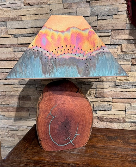 Medium Mesquite Lamp Scalloped Shade in Washed Green with Turquoise Inlay