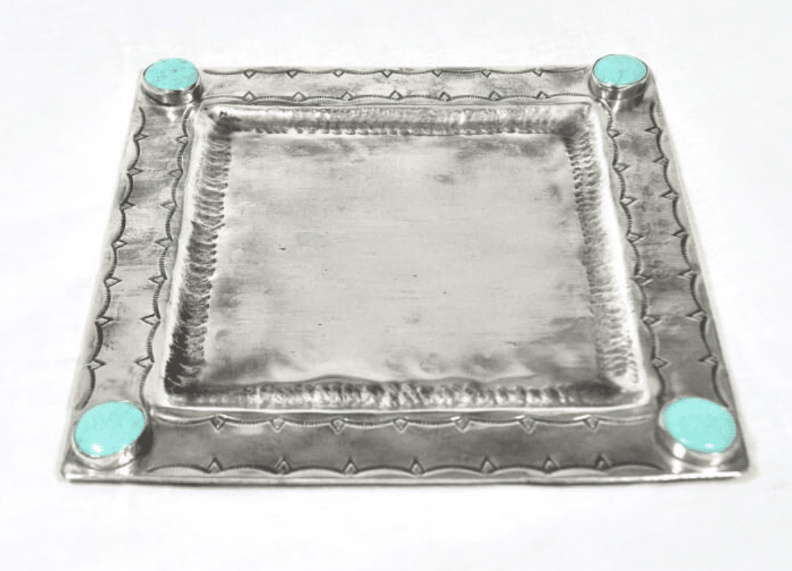 SQ. STAMPED TRAY W/ 4 STONES -081-T-SL
