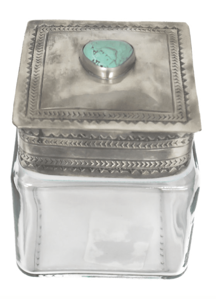 SMALL STAMPED LID W/ SMALL GLASS CANISTER- 040 SM