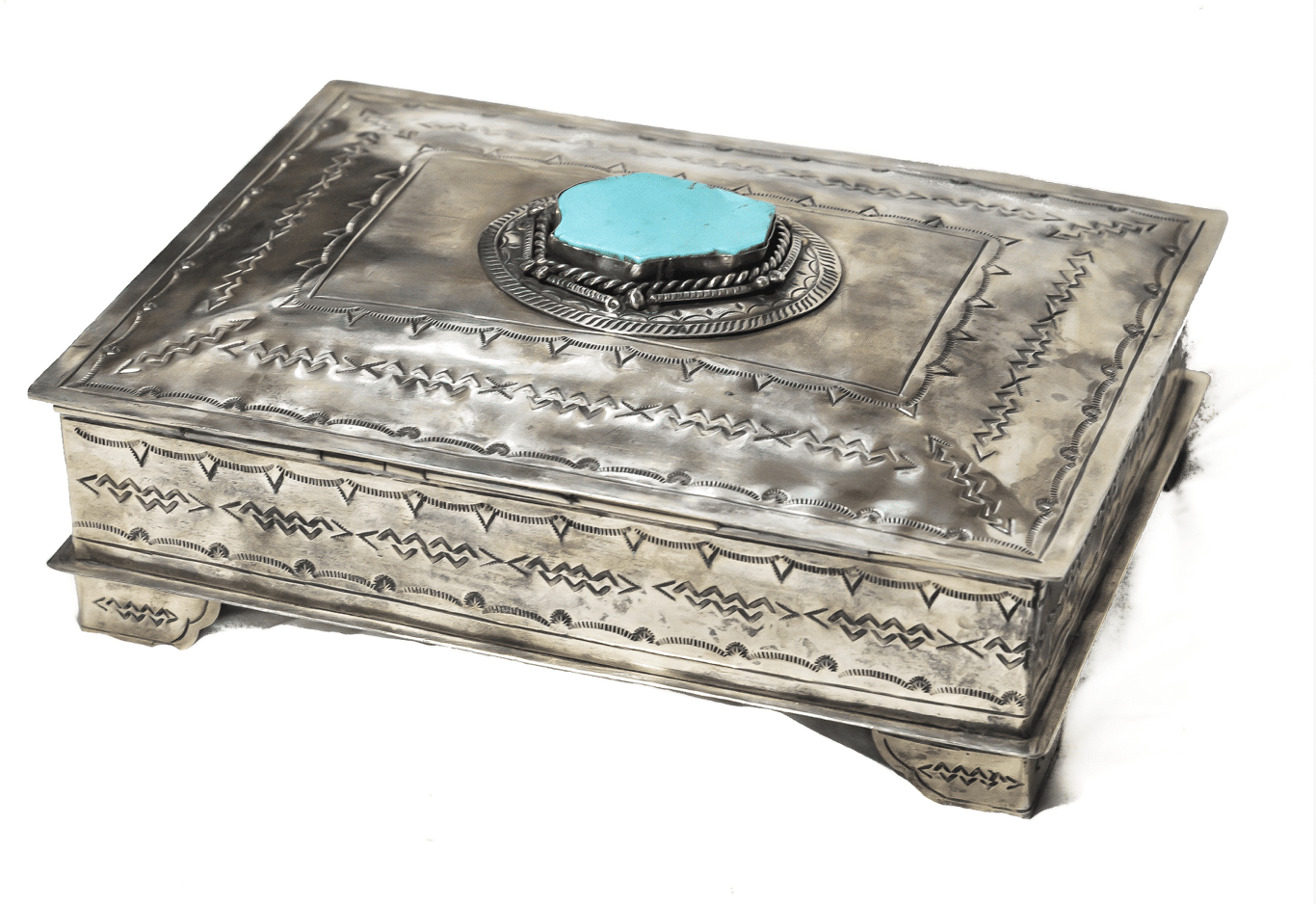 MEDIUM STAMPED BOX W/ TURQUOISE - 005 - 3 -T