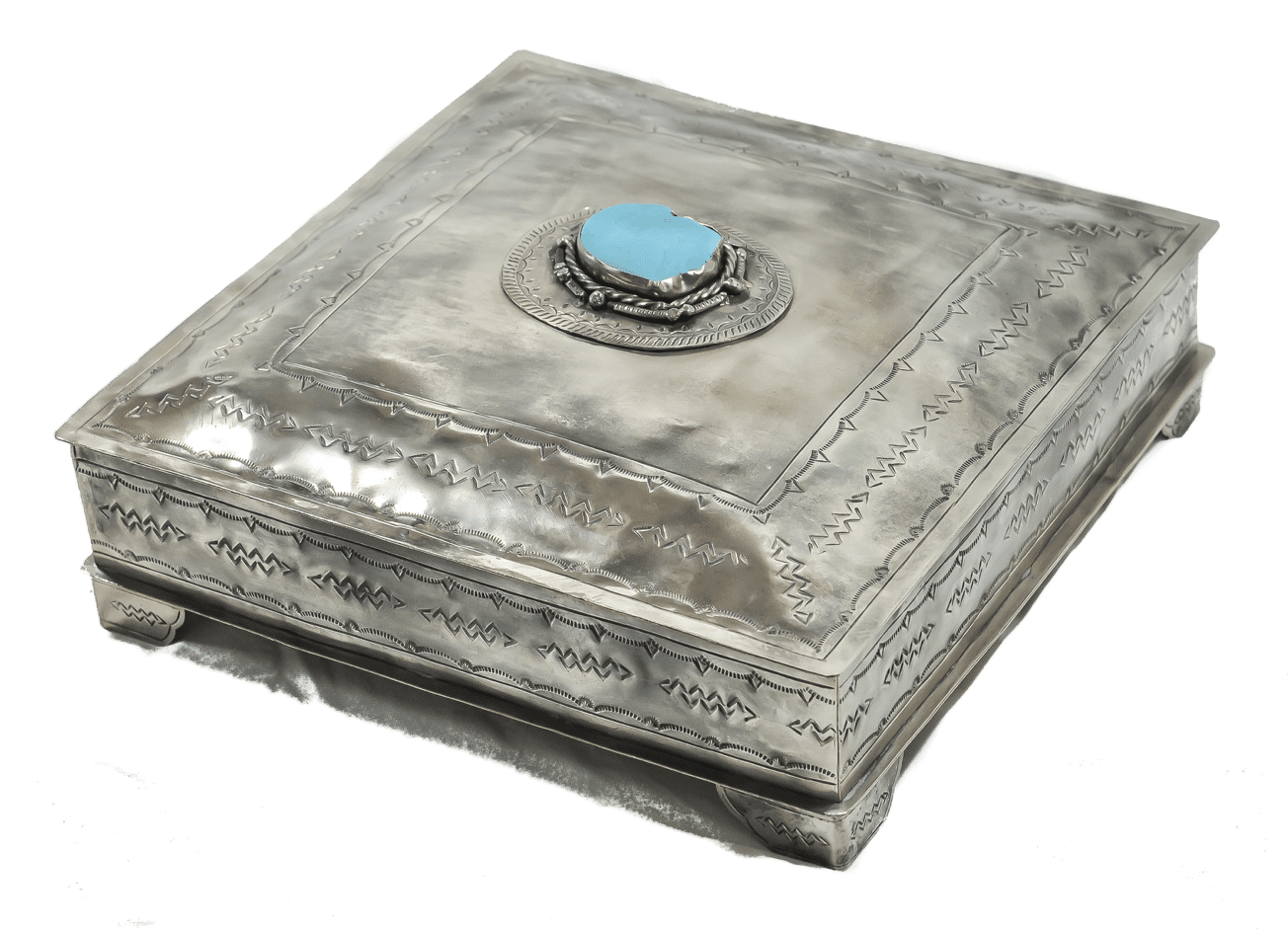 LARGE STAMPED BOX W/ TURQUOISE-008-T