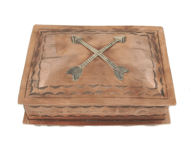 STAMPED COPPER BOX W/ SILVER CROSSING ARROWS ICON 088-1-CO