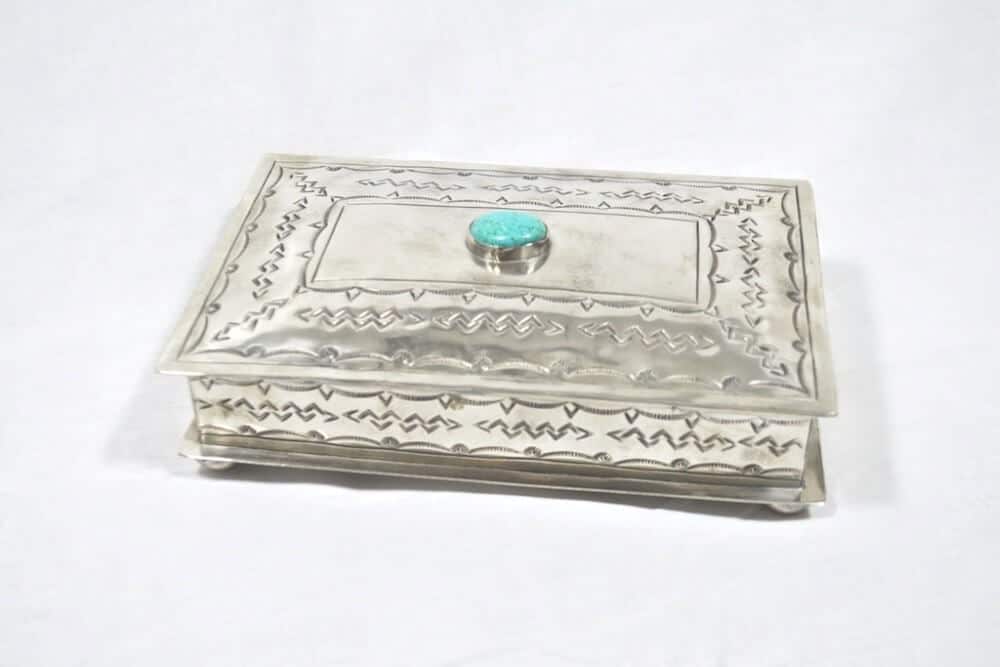 STAMPED RECTANGULAR BOX W/ TURQ