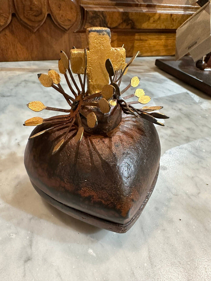 Antique Iron Corazon Corona Keepsake Box