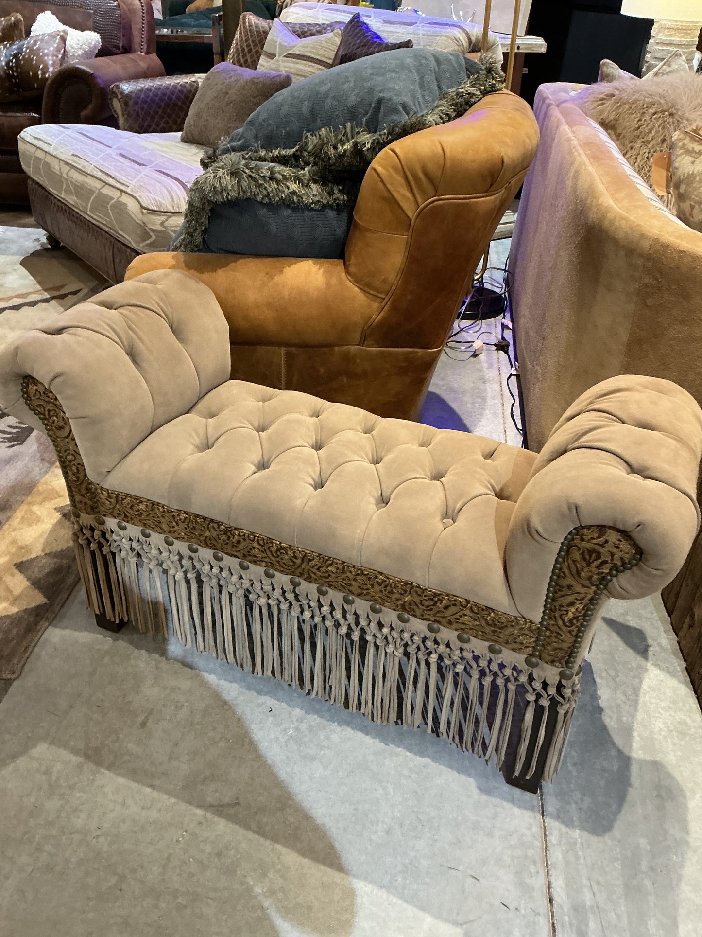 Suede Fringe Bench