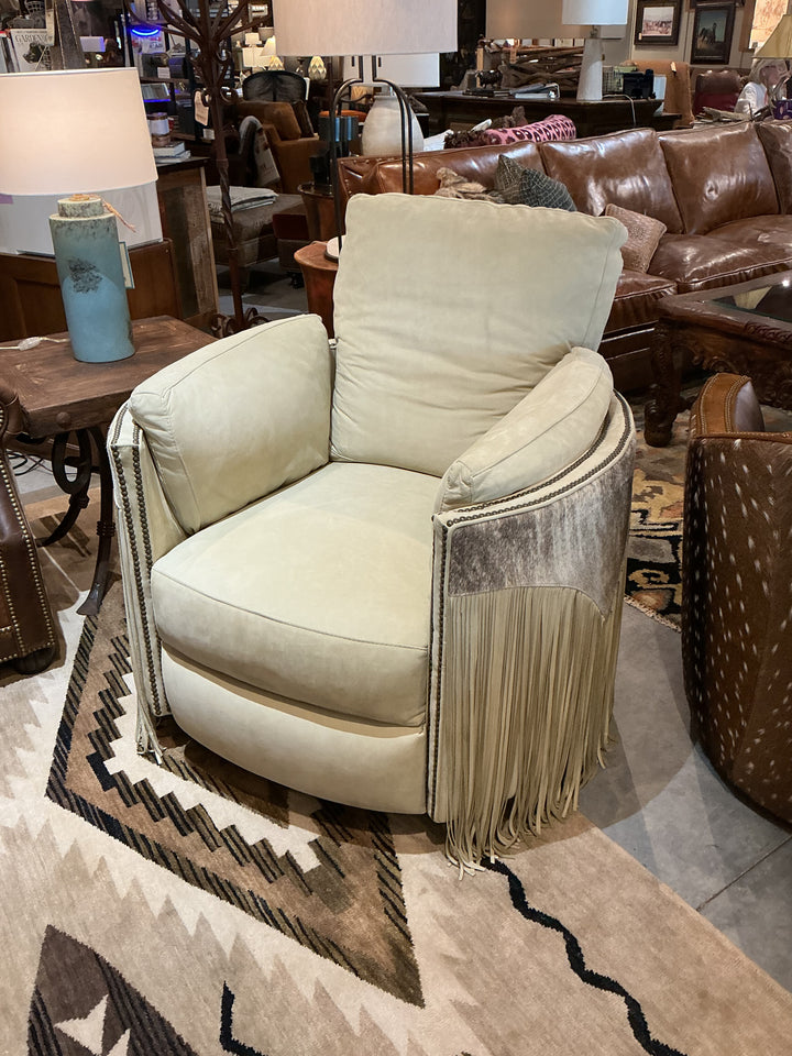 Falcon Snow Hair Hide Fringe Swivel Chair