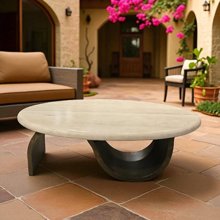Cream Travertine Oval Coffee Table