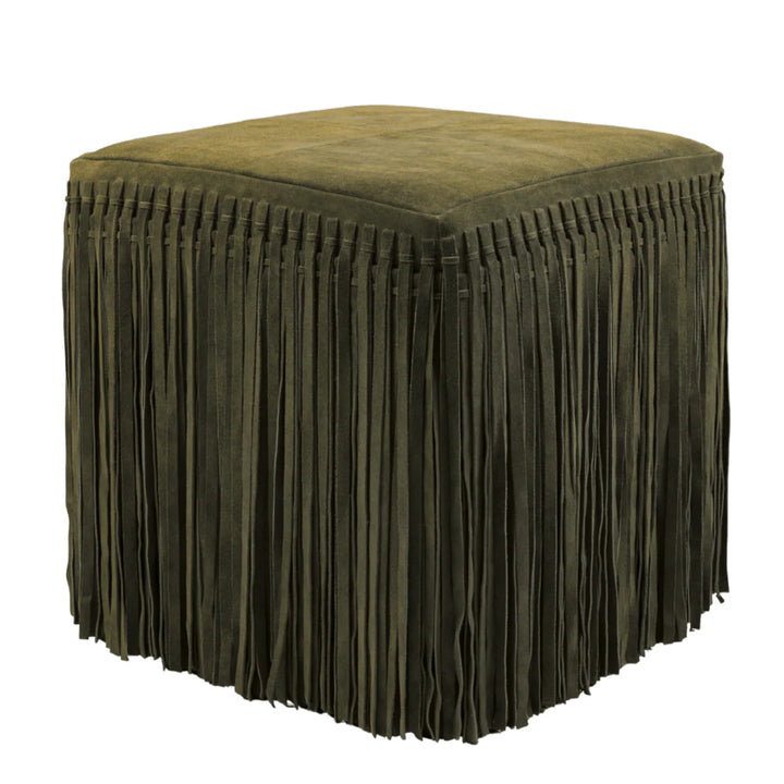 Square Leather Fringe Ottoman