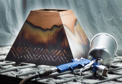 Large Mesquite Lamp Scalloped Shade in Washed Green with Turquoise Inlay