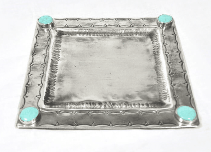 SQ. STAMPED TRAY W/ 4 STONES -081-T-SL