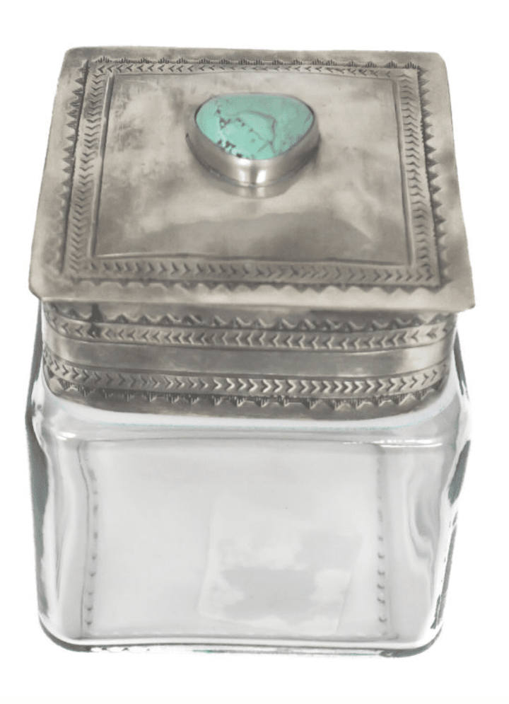 SMALL STAMPED LID W/ SMALL GLASS CANISTER- 040 SM