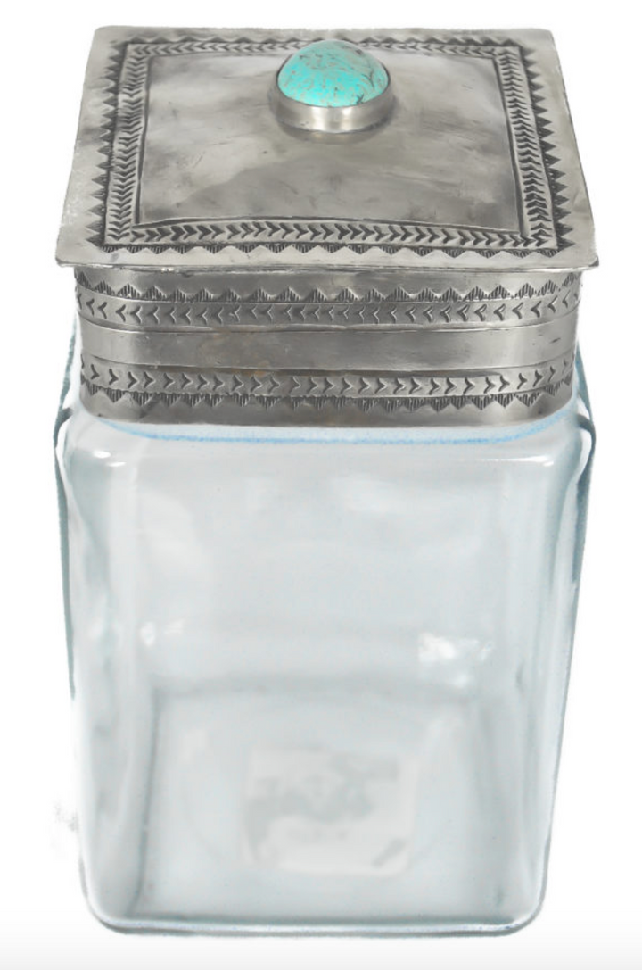 MEDIUM STAMPED LID W/ MEDIUM GLASS CANISTER 040 M