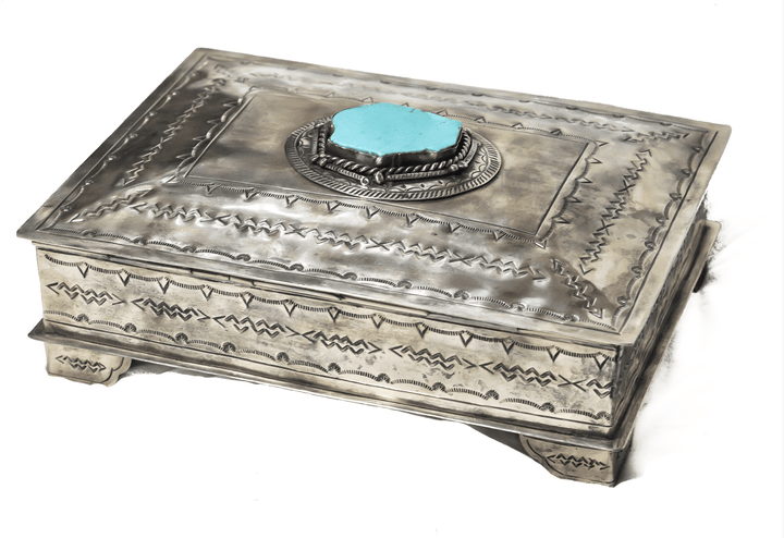 MEDIUM STAMPED BOX W/ TURQUOISE - 005 - 3 -T