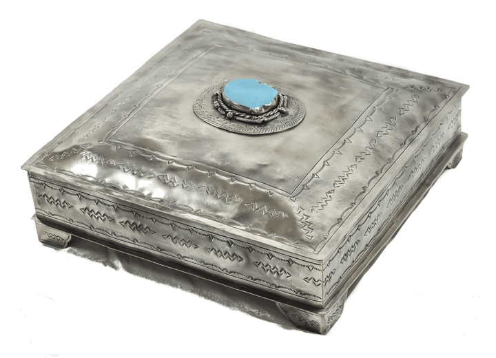 LARGE STAMPED BOX W/ TURQUOISE-008-T