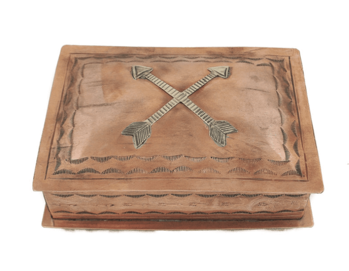 STAMPED COPPER BOX W/ SILVER CROSSING ARROWS ICON 088-1-CO