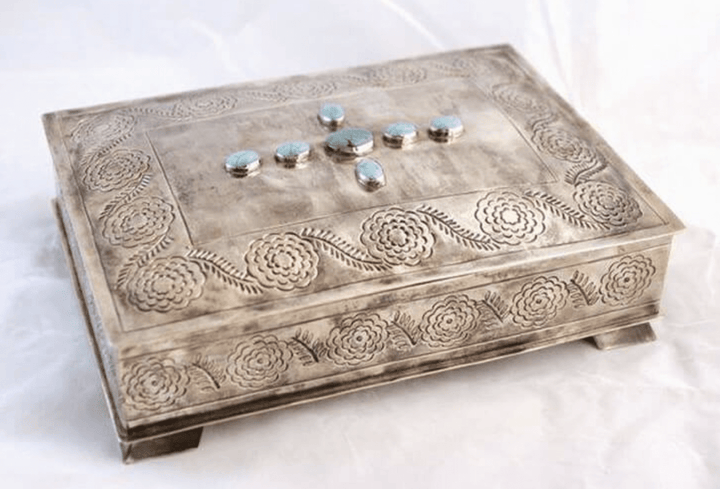 STAMPED BIBLE BOX W/ TURQUOISE - 005
