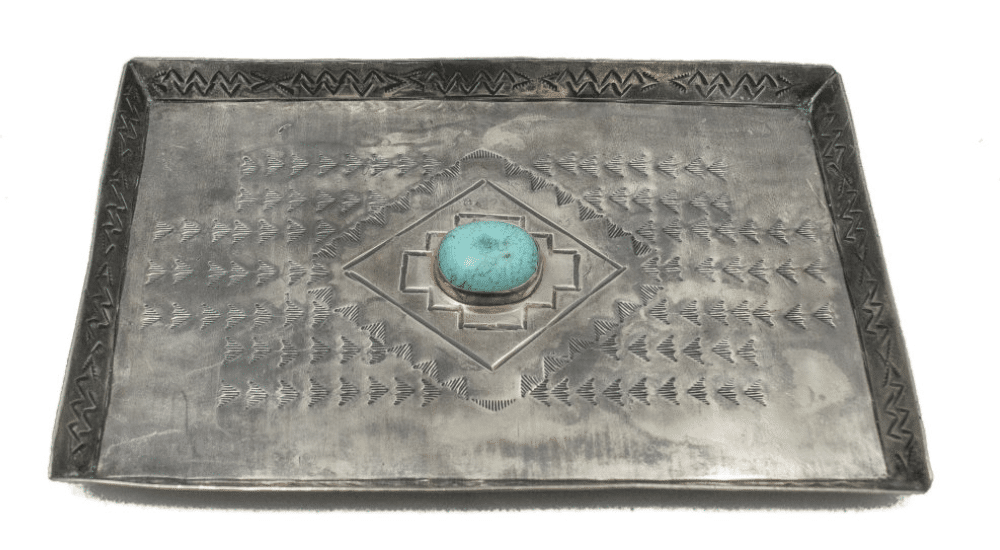 MEDIUM STAMPED TRAY W/ TURQ WJA-023-2