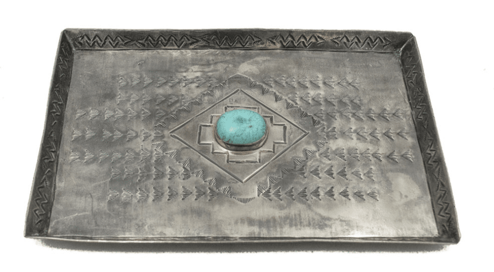 MEDIUM STAMPED TRAY W/ TURQ WJA-023-2