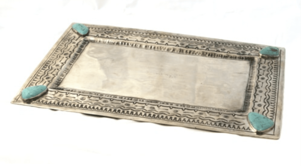 LARGE STAMPED TRAY WITH TURQUOISE WJA-029