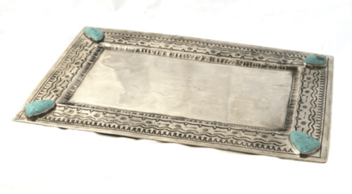 LARGE STAMPED TRAY WITH TURQUOISE WJA-029