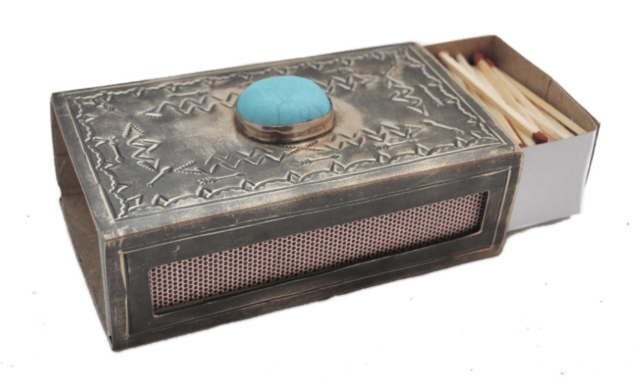 STAMPED MATCHBOX COVER W/ TURQUOISE -018-T