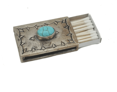 STAMPED MATCHBOX COVER W/ TURQ.- SMALL-018-3-T