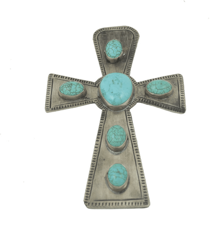 STAMPED CROSS- LARGE W/ TURQUOISE -091-T