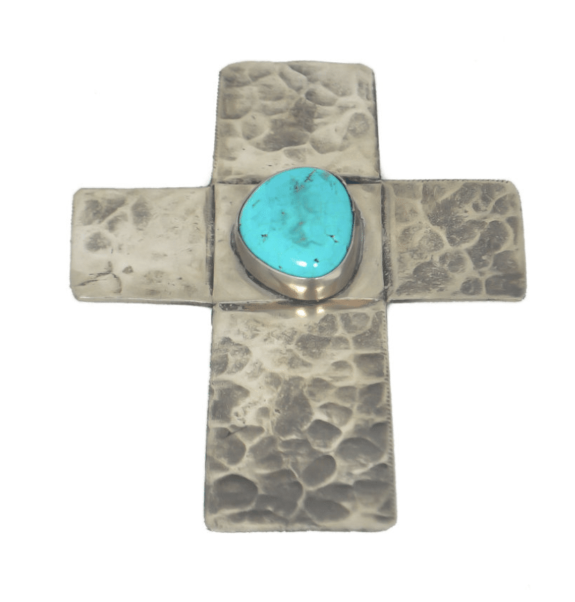 STAMPED CROSS- SMALL W/ TURQUOISE -090-T
