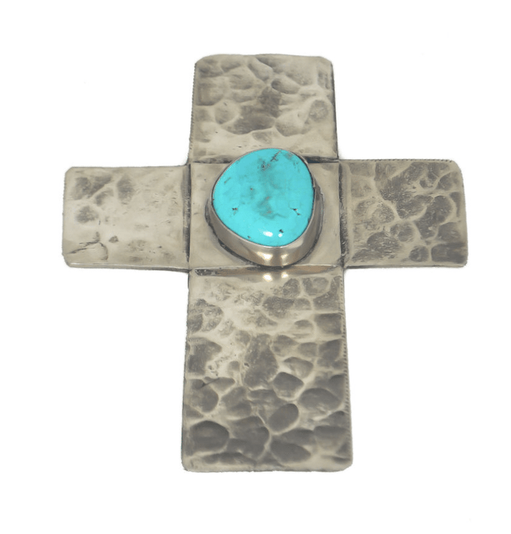 STAMPED CROSS- SMALL W/ TURQUOISE -090-T