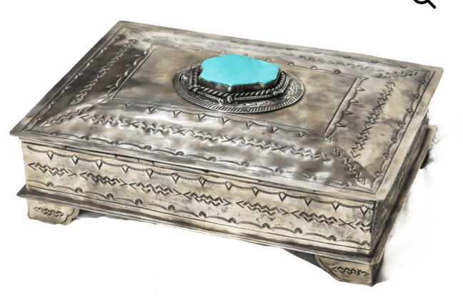 WJA-005-3-T: STAMPED BIBLE BOX W/ TURQ