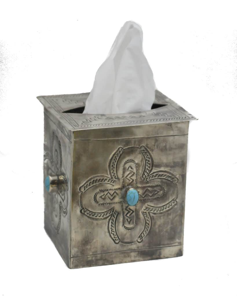STAMPED TISSUE BOX COVER W/ TURQ