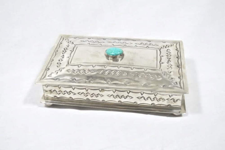 STAMPED RECTANGULAR BOX W/ TURQ